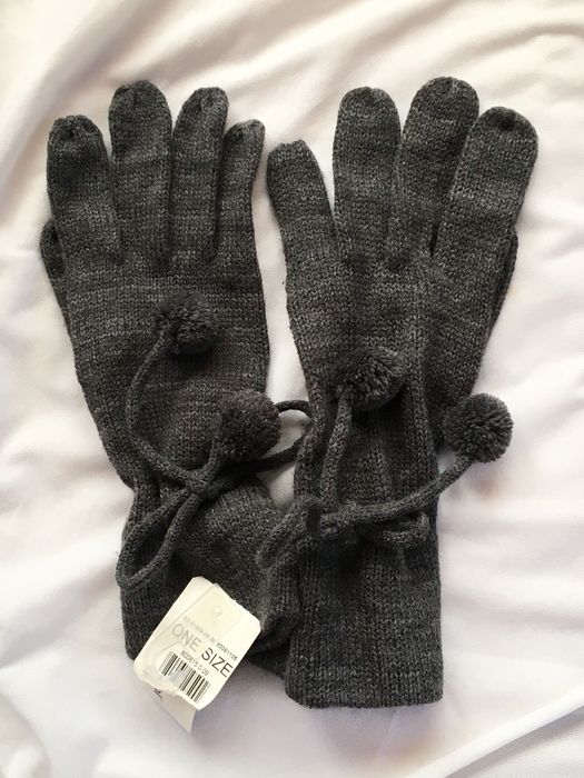 KappAhl , rękawice szare z pomponami, uniwersalny, one size