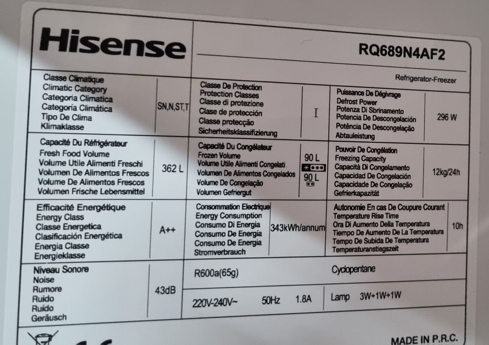 Lodówka Hisense 180×91