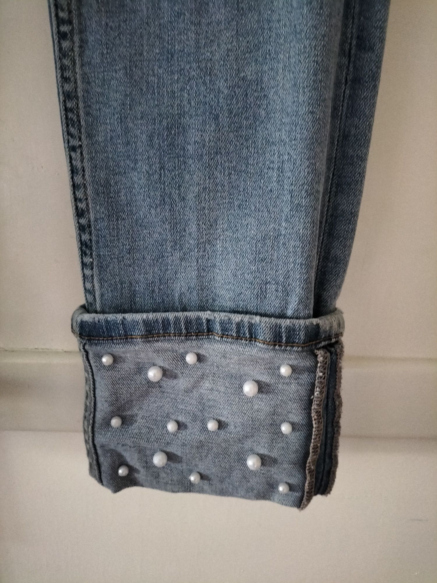 Calças de ganga Denim com pérolas ZARA