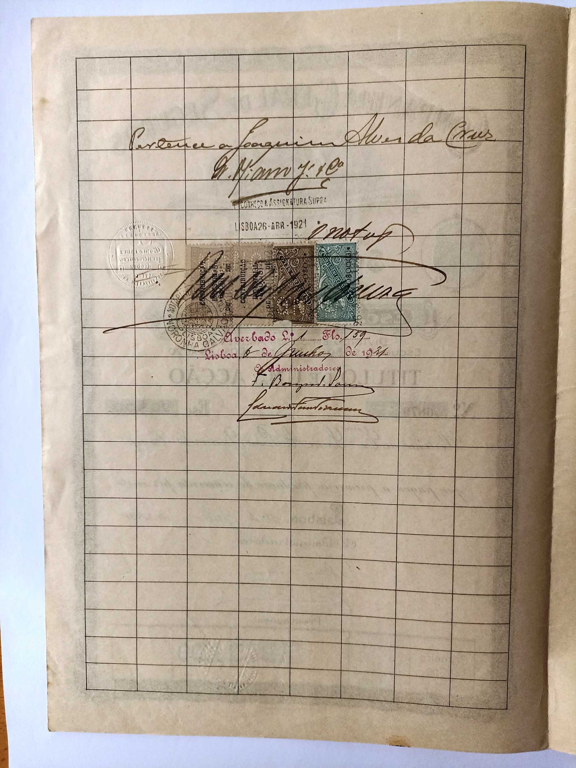 Título de Acções da Companhia Geral de Seguros, 1920