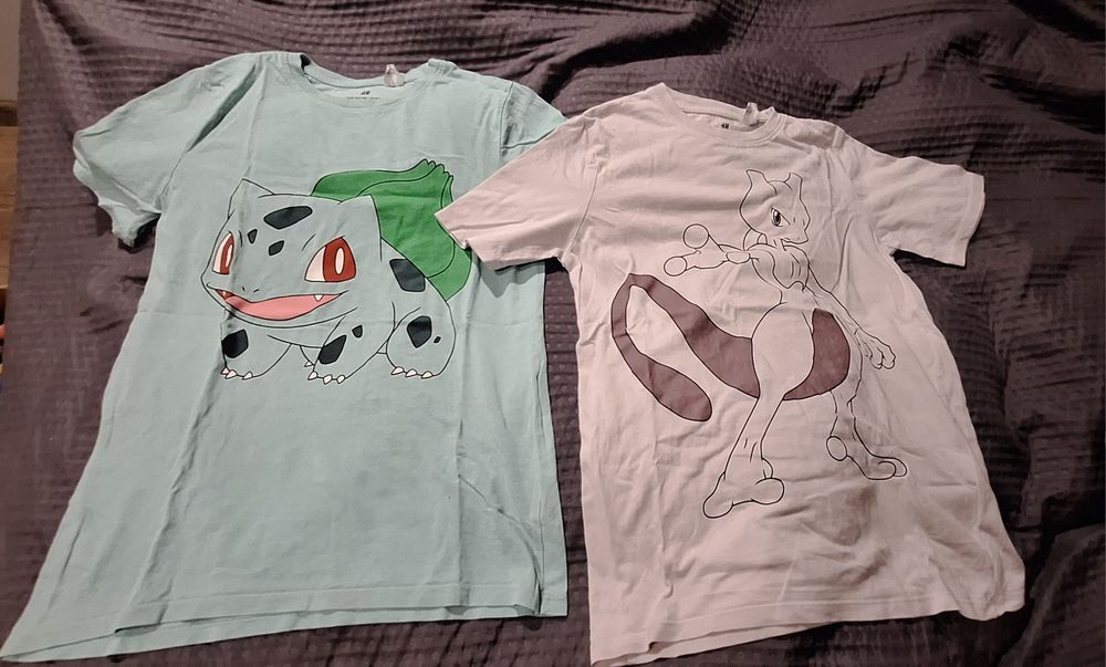 Koszulki Pokemon bulbozaur i Mewto H&M 134/140