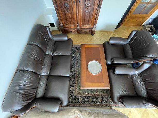 Zestaw wypoczynkowy skóra skórzane kanapa i 2 fotele wygodne hit sofa