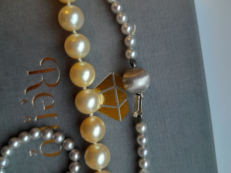 Piękny Naszyjnik Złociste Perły 8.3mm Diamenty Złoto 750