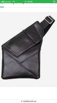 Чоловіча шкіряна Сумка - слінг  Grande Pelle leather-11439 Чорна