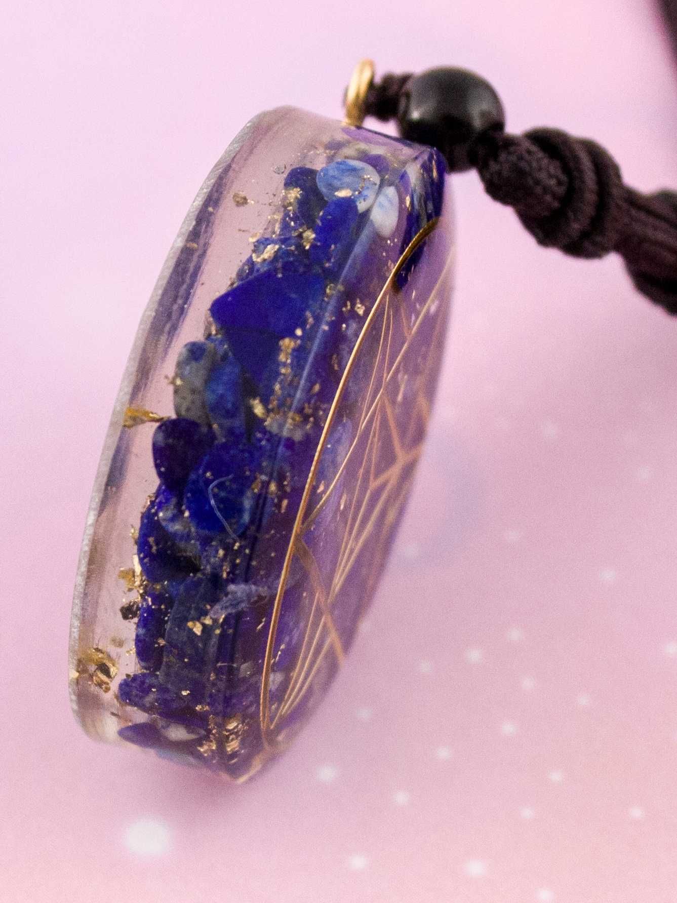 Piękny Naszyjnik Lazuryt Złota Folia Prezent Energia Lapis Lazuli