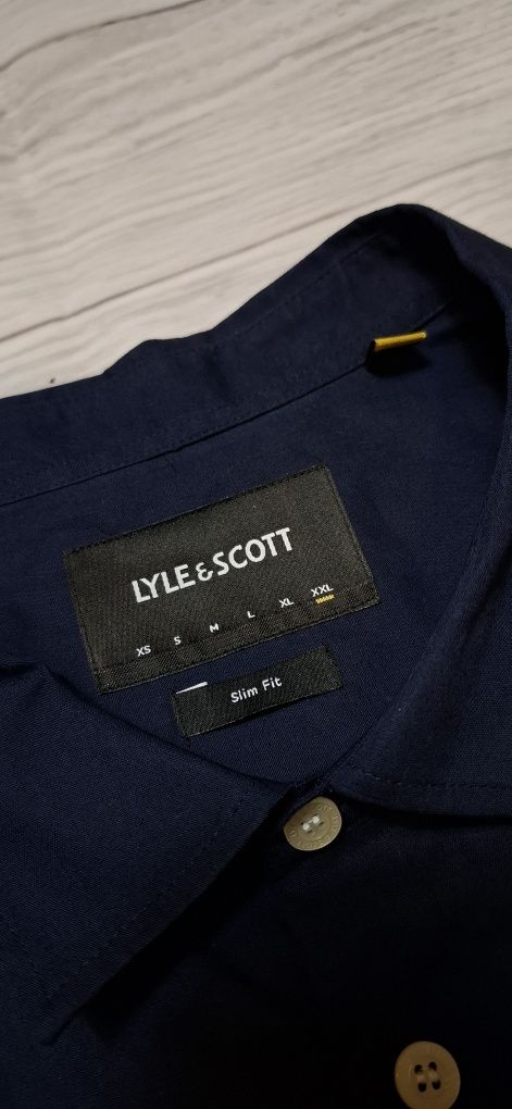 Koszula męska Lyle&Scott, długi rękaw logo premium granatowa elegancka
