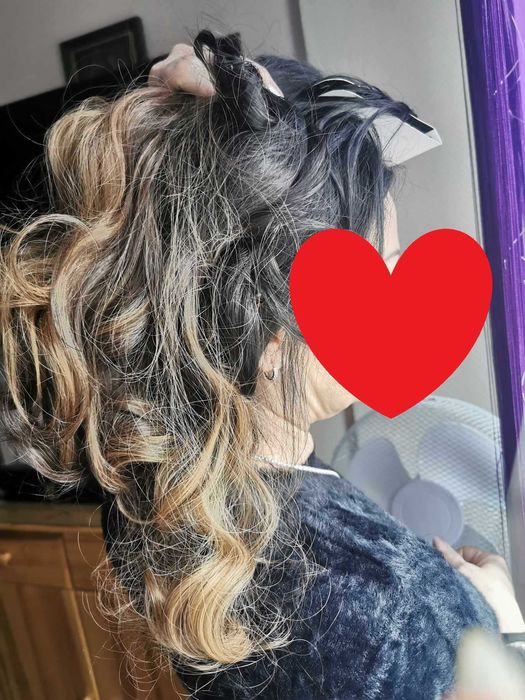 Doczepiane włosy ombre czerń brąz clip 65cm fale