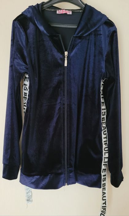 Welurowy dres dziewczęcy granatowy