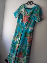 Suknia turkusowa niebieska długa maxi sukienka kwiaty 46 rozmiar