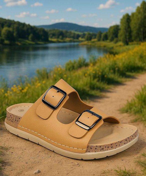 Klapki Damskie Dwa Paski Skóra Wkładka 4030 BE rozm. 38