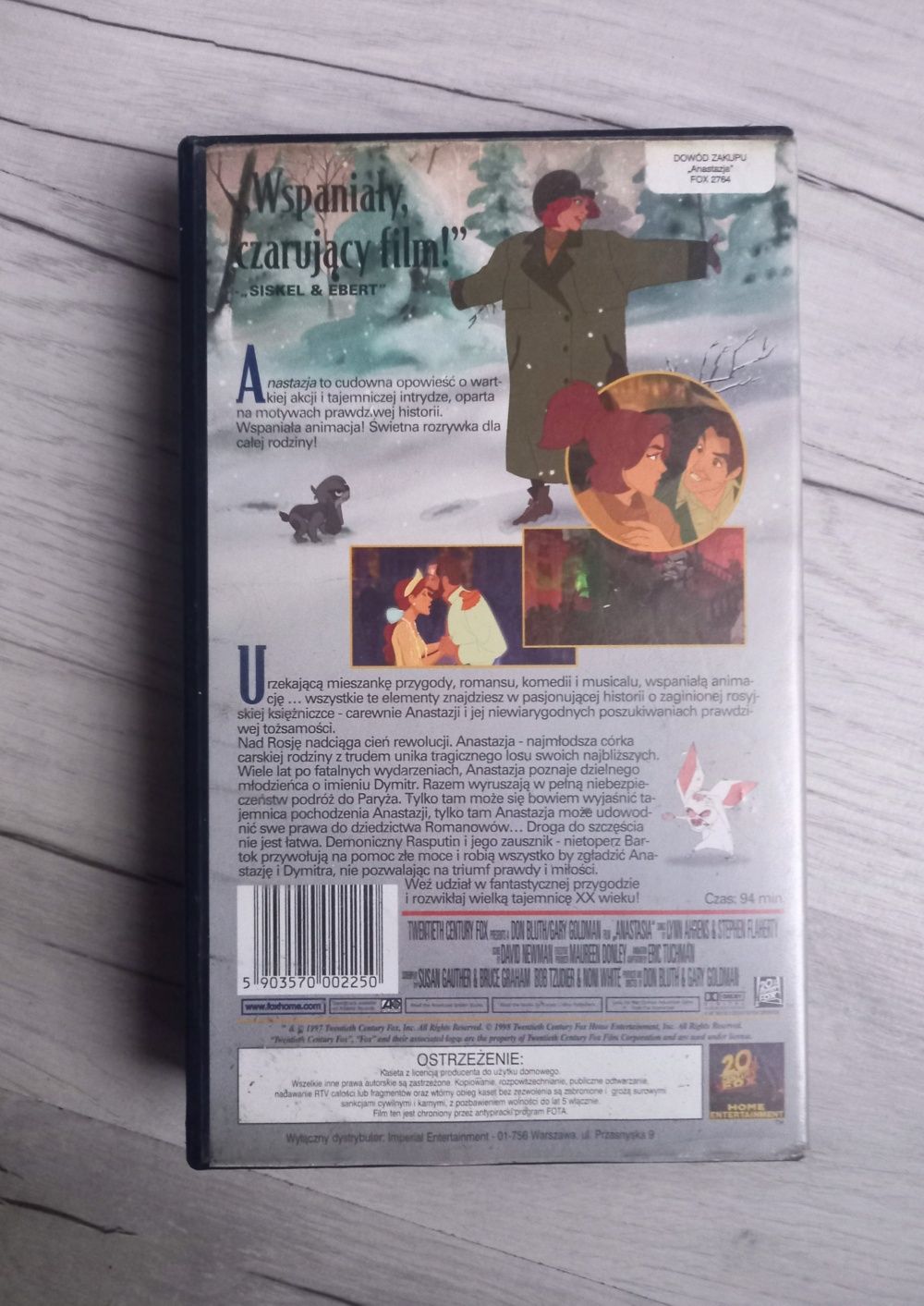 Anastasia 1997 bajka film animowany VHS kaseta vintage