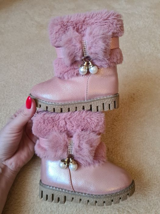 Чоботи зимові дитячі рожеві 21 р 12 см, детские сапоги зимние