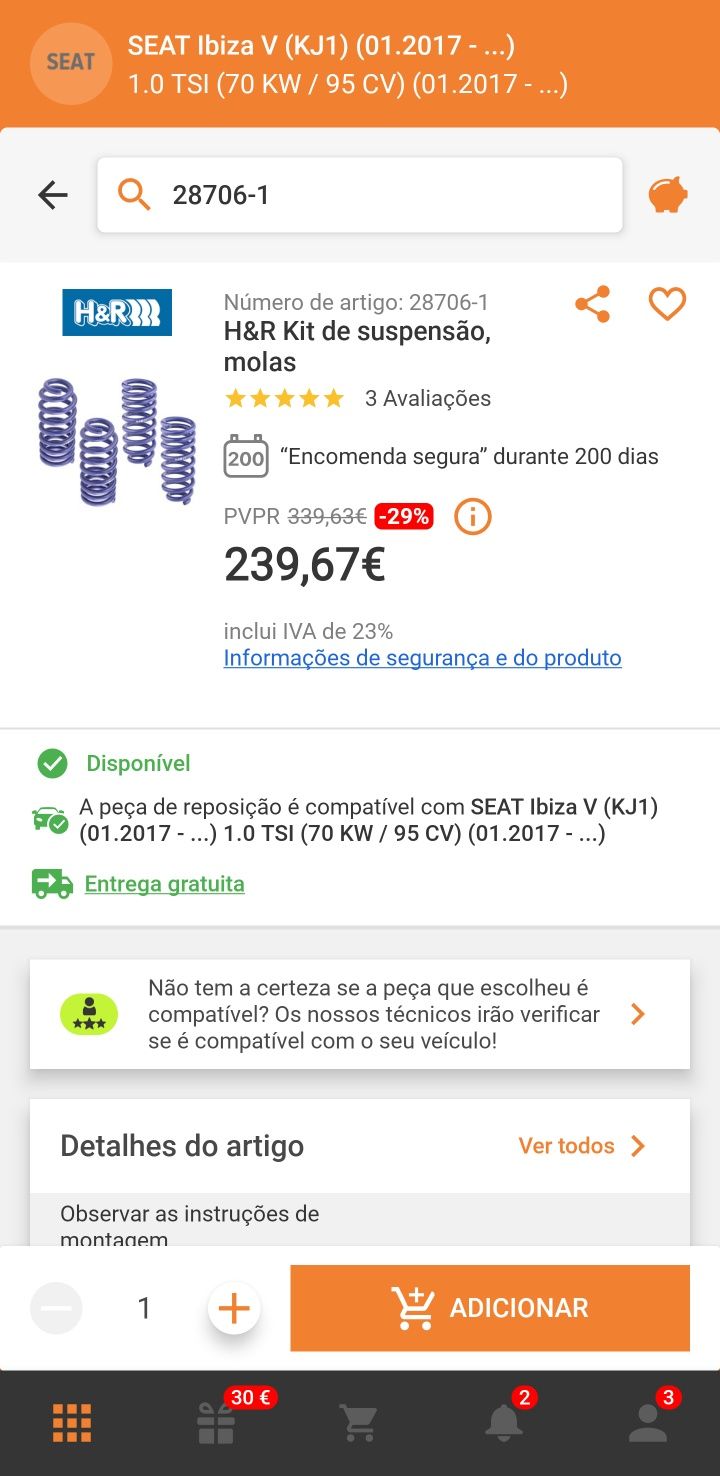 Molas Rebaixamento H&R Ibiza kj 6f