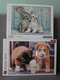 2 szt. puzzle psy królik kot koty zwierzaki 500 Trefl Clementoni NOWE