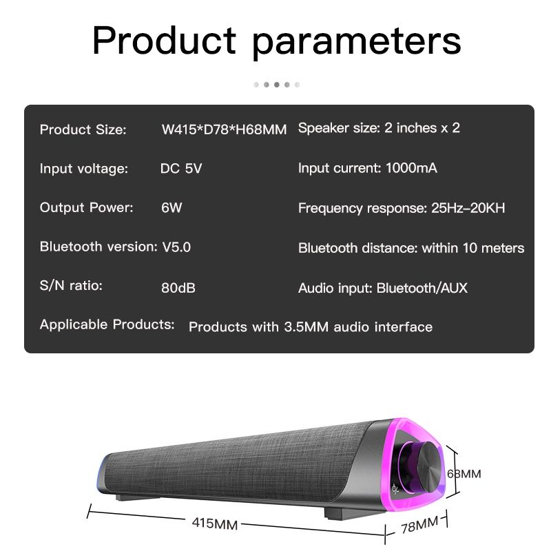 Sound Bar Usb Bluetooth Niye Stereo Głośnik komputerowy
