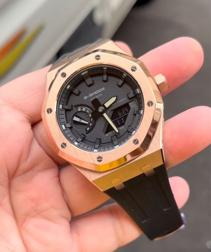 g-shock custom AP rosegold bezel with audemars piguet look