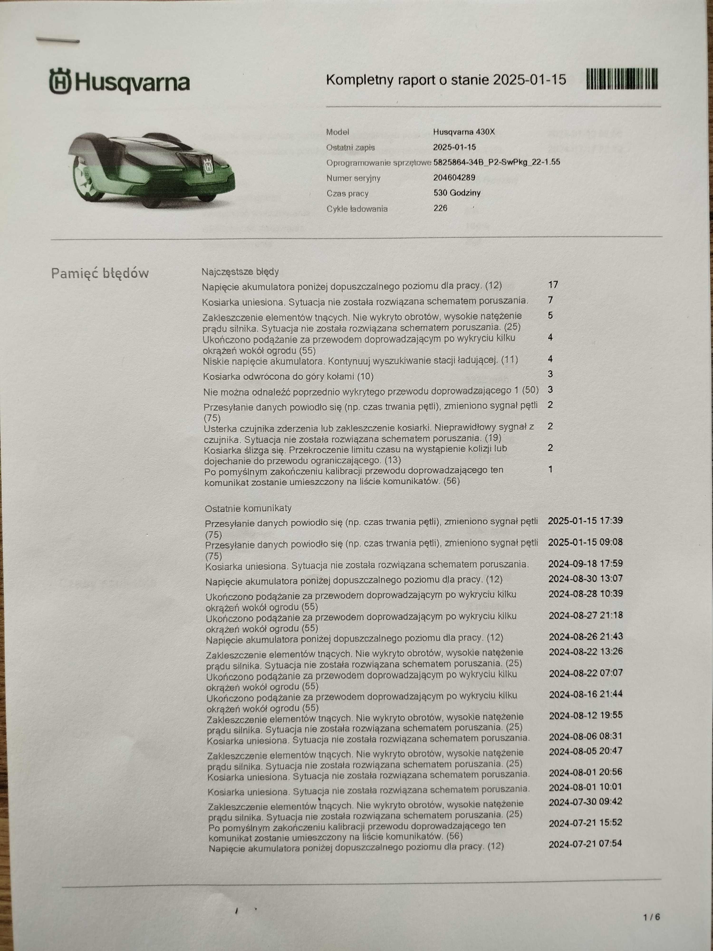 Automower Husqvarna 430x na gwarancji