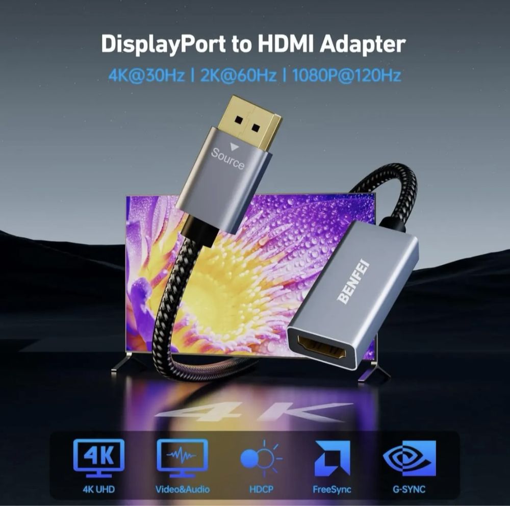 Перехідник DisplayPort (DP) на HDMI BENFEI (новий)