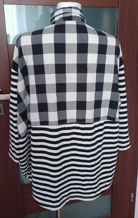 Czarno biała bluzka koszula kratka paski oversize gyaru emo punk skate