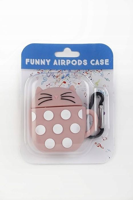 pokrowiec na etui od słuchawek wondee airpods 1,2 różowy kot klips