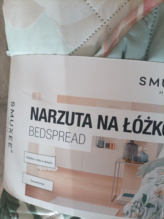 Narzuta kapa dekoracyjna pled SMUKEE 220x200cm wzór kwiaty łąka liście