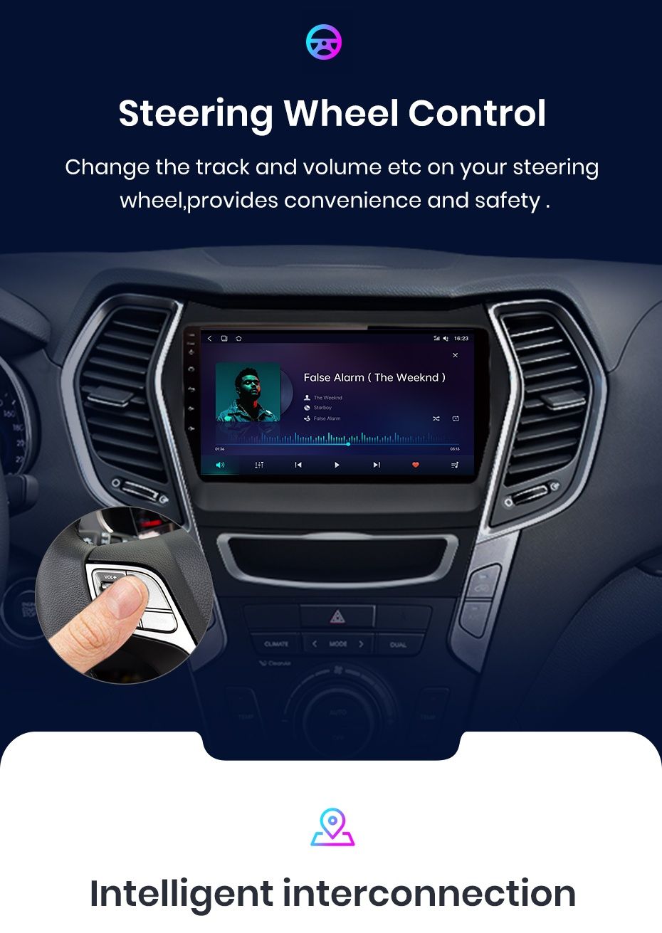 Rádio 9" Android Hyundai Santa Fe 3 Ix45 de 2013-16 Carplay GPS Wi-Fi