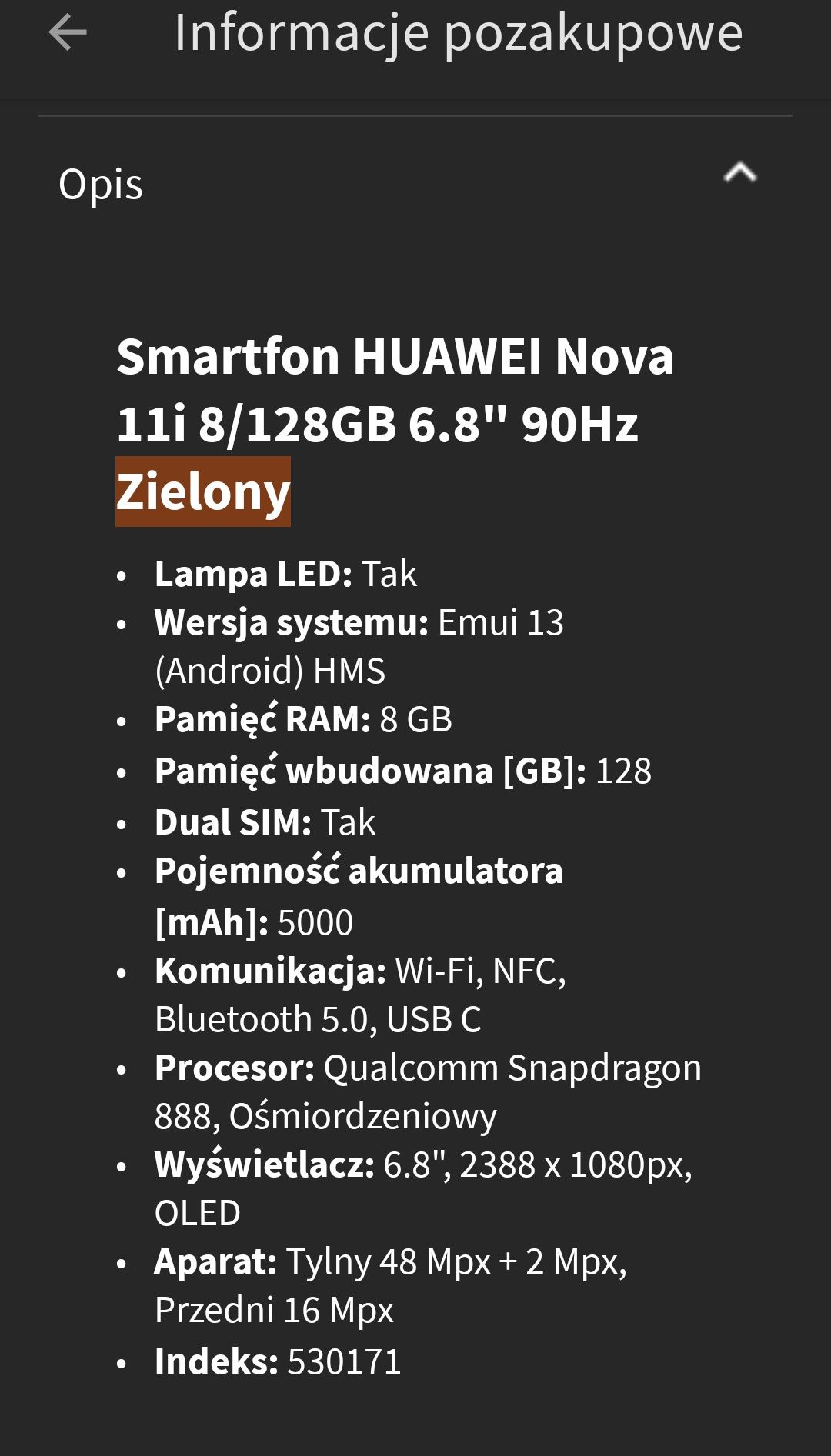 Smartfon Huawei Nova 11i 8 GB Gwarancja !/ 1