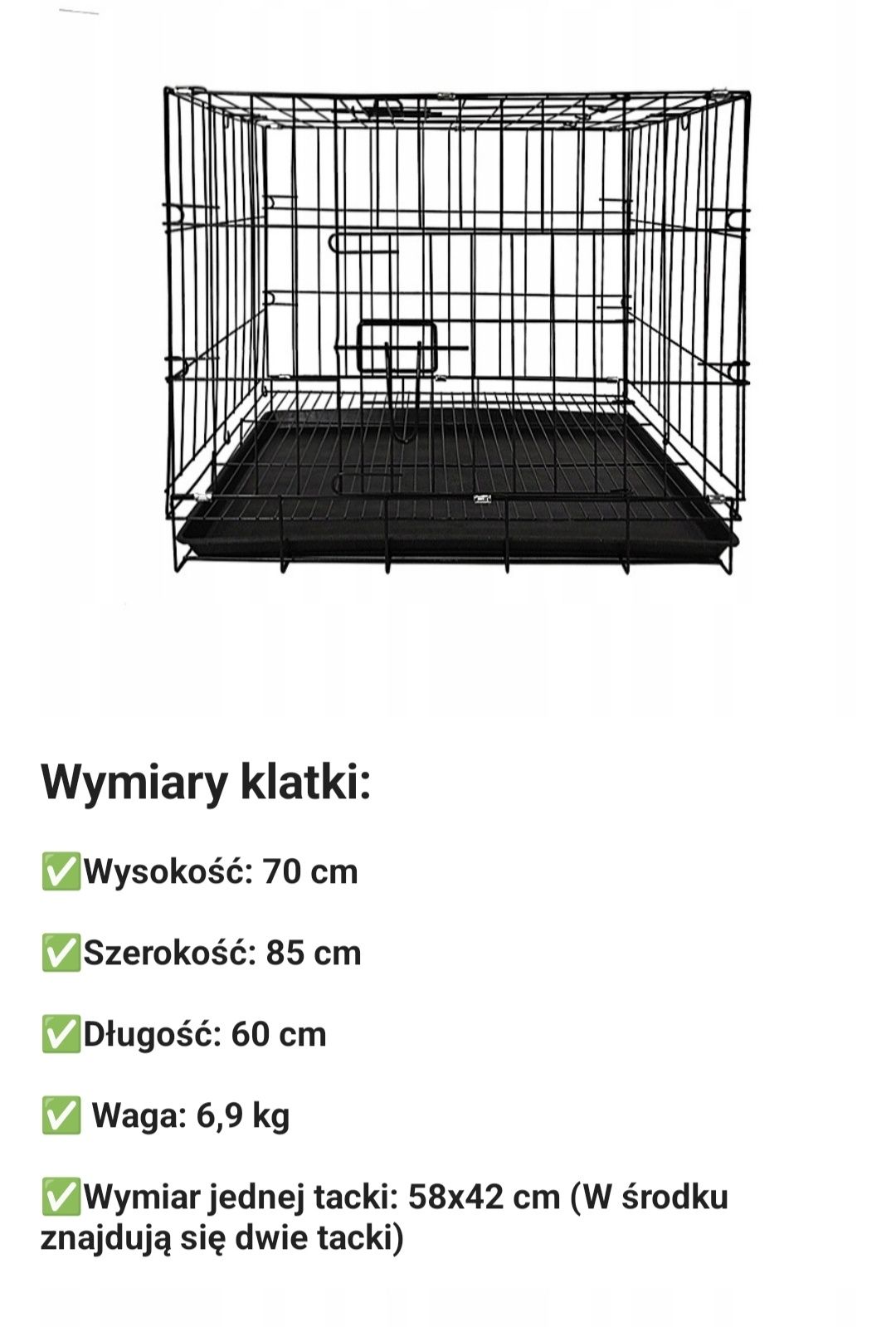 Klatka dla psa stal proszkowana 60 x 85 x 70 cm