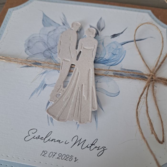 Kartka ślubna personalizowana z niebieskim akcentem