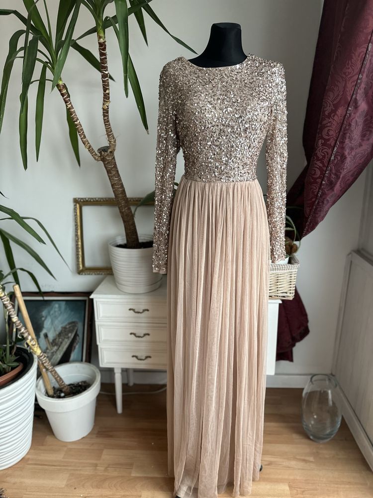 Maya deluxe cekinowa sukienka maxi tiulowa asos xl 42 tall