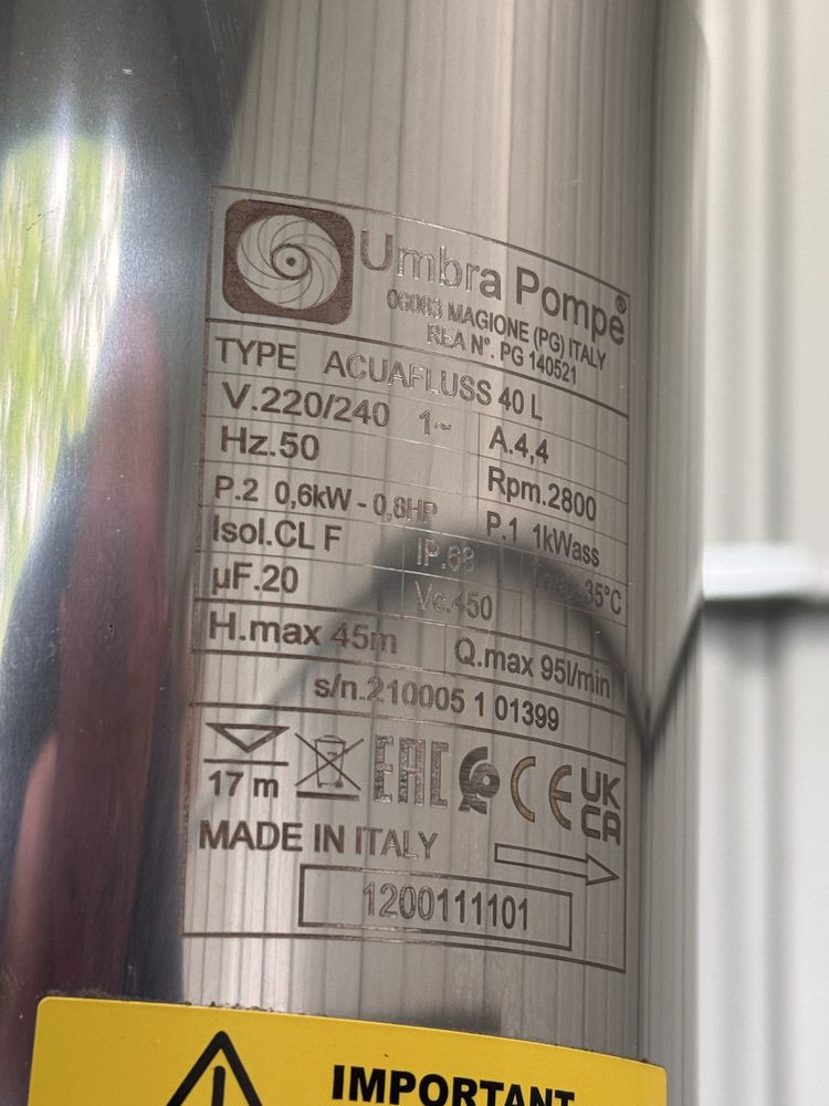Pompa ciśnieniowa Umbra Acuafluss 40L do deszczówki,studni,nawadniania