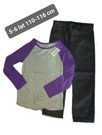 Nowy Zestaw spodnie grafitowe jeansy i szaro - fioletowa bluzeczka
