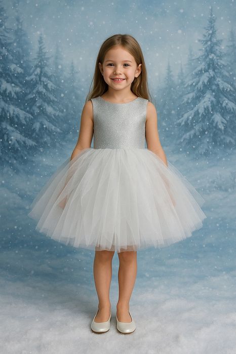 Сукня сніжинка на дівчинку 5 років білого кольору у садочок