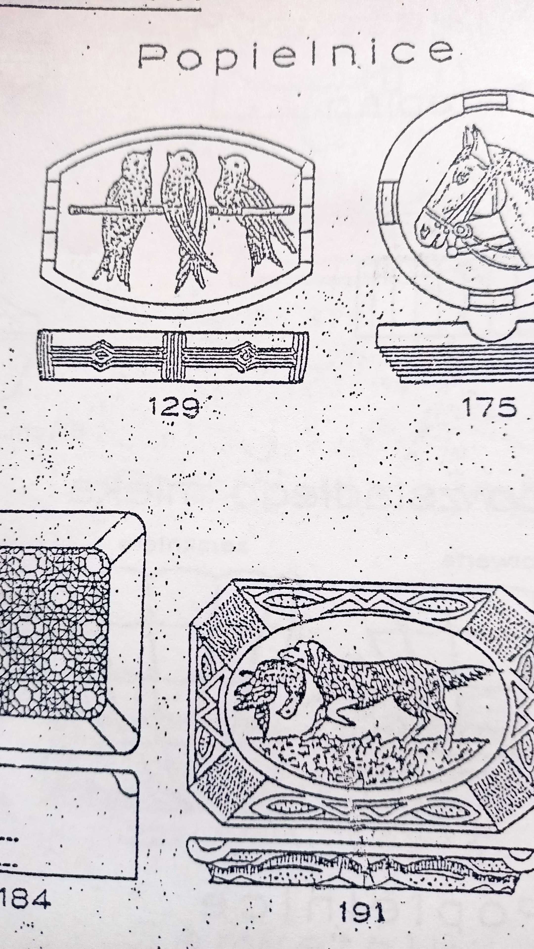 Popielnica bursztynowa ptaki jaskółki Hortensja katalog 1936r nr 129