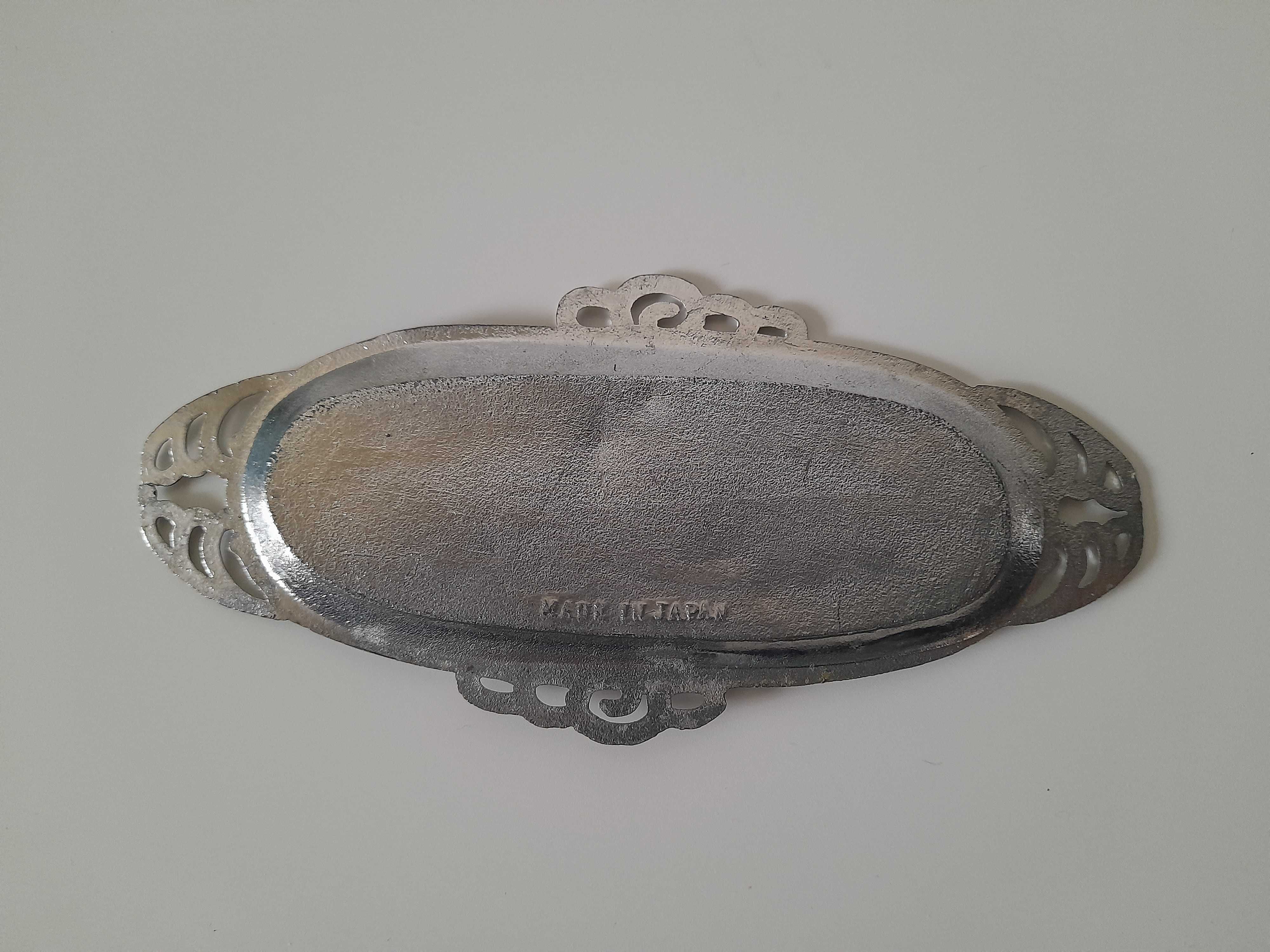 Miniaturka srebrna mini taca patera metalowa 12 cm Japan domek lalek