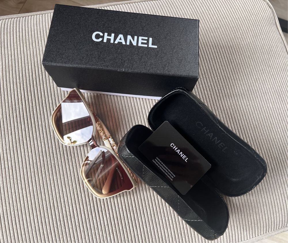 Okulary Chanel nowe komplet beżowe piękne nude