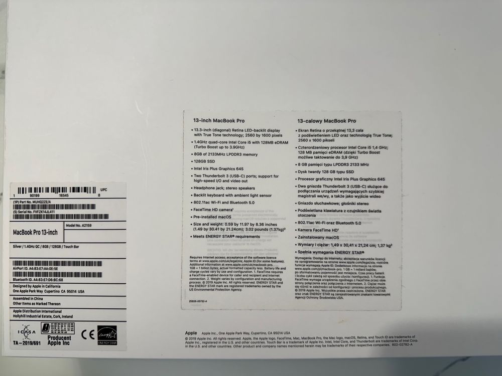 Apple MacBook Pro 13 2019 (MUHQ2ZE/A) i5 8GB RAM 128GB touch bar BDB