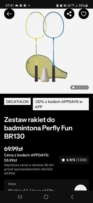 Nowy zestaw rakiet i lotka do badmintona Perfly Fun BR130
