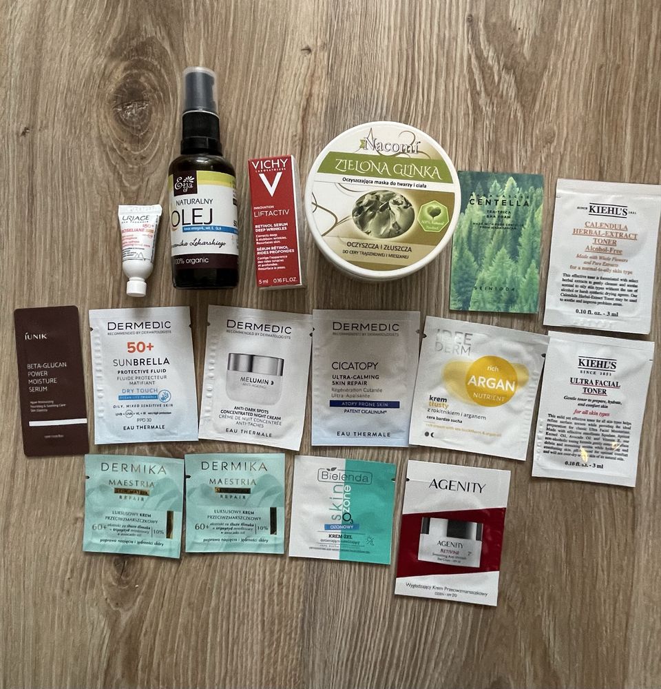 Zestaw kosmetkow i probek vichy, uriage, kiehls, iunik