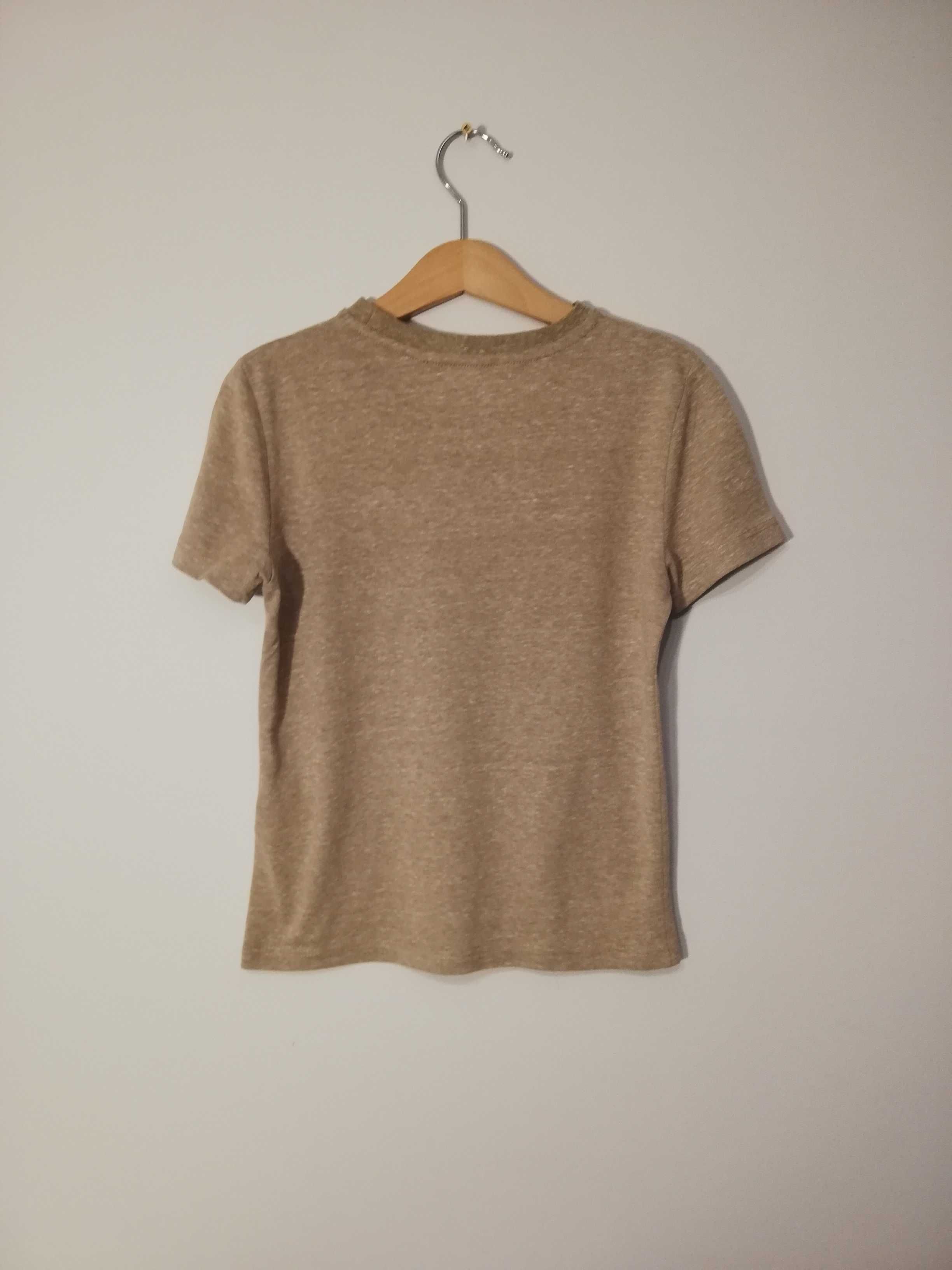 T-shirt H&M  beżowy z nadrukiem 110/116cm chłopięcy