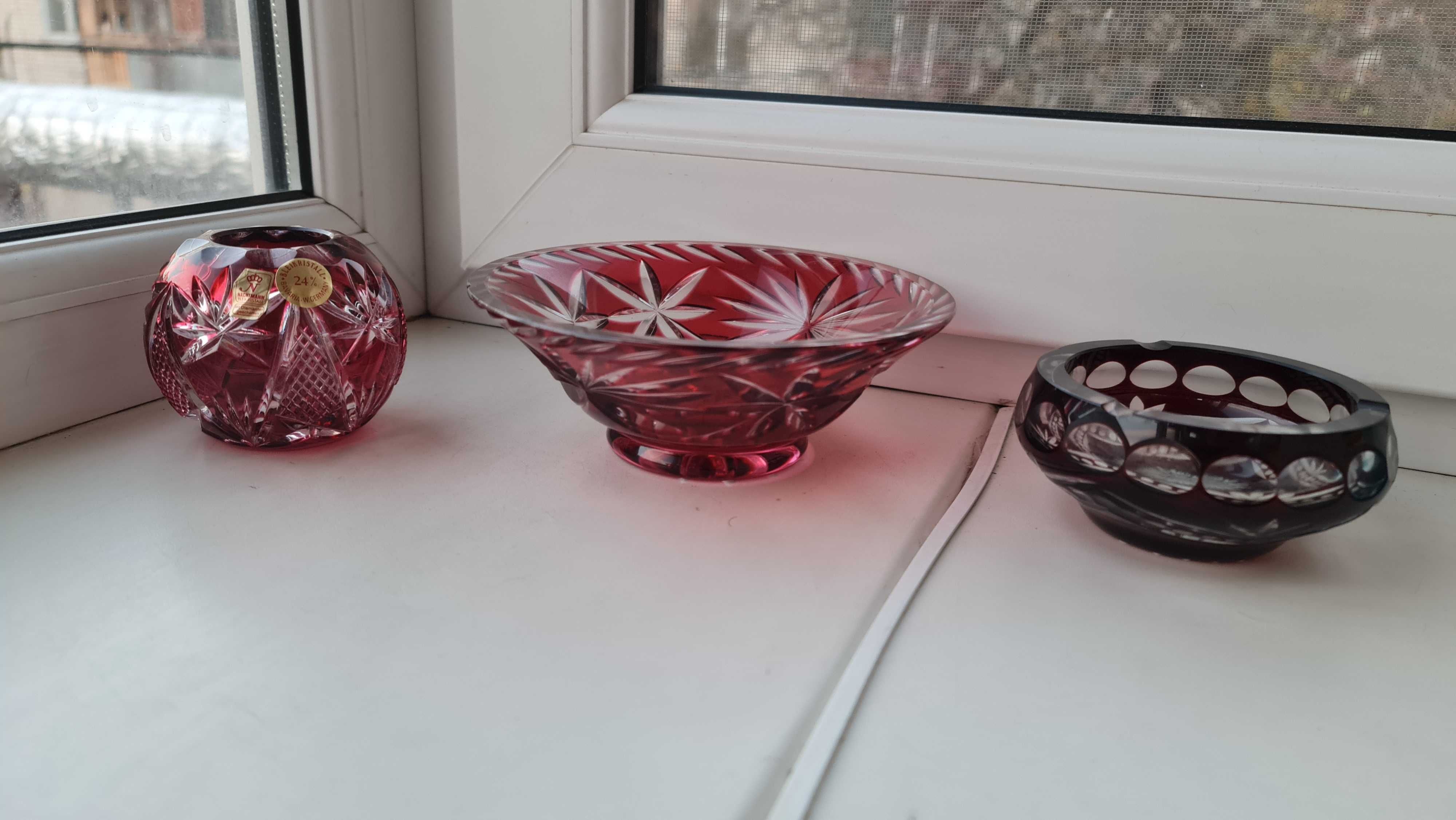 Цветной хрусталь ГДР конфетница ваза пепельница Германия.