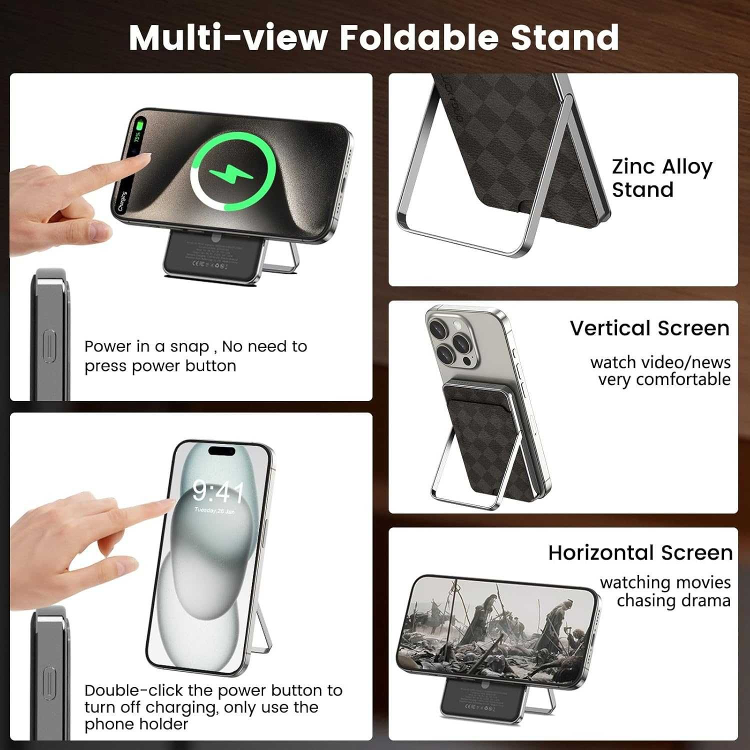 Magnetyczny power bank z portfelem/podstawką 5000 mAh, Slim do  iPhone
