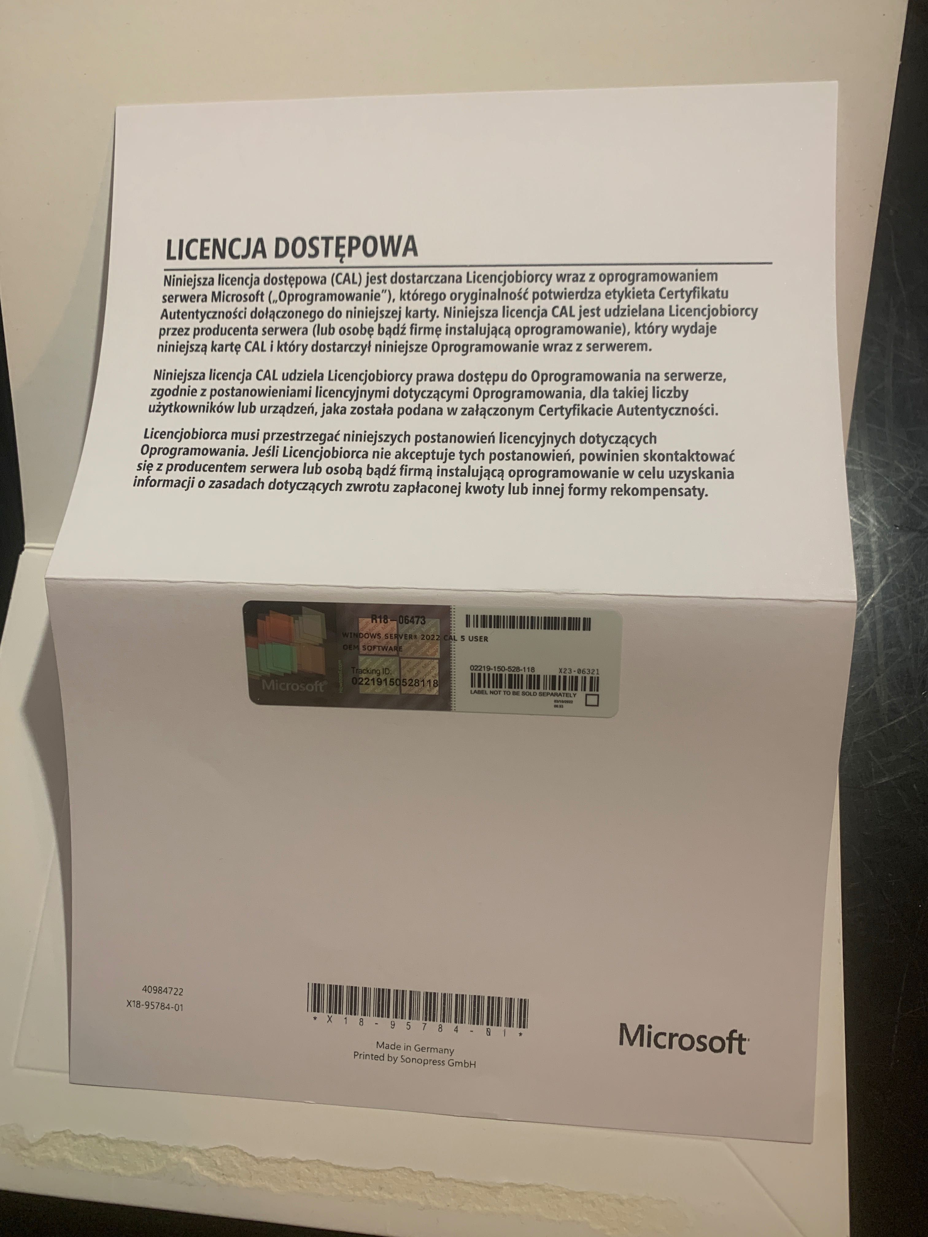 WINDOWS SERVER CAL 2019/2022  5 Clt Device Cal (PL)