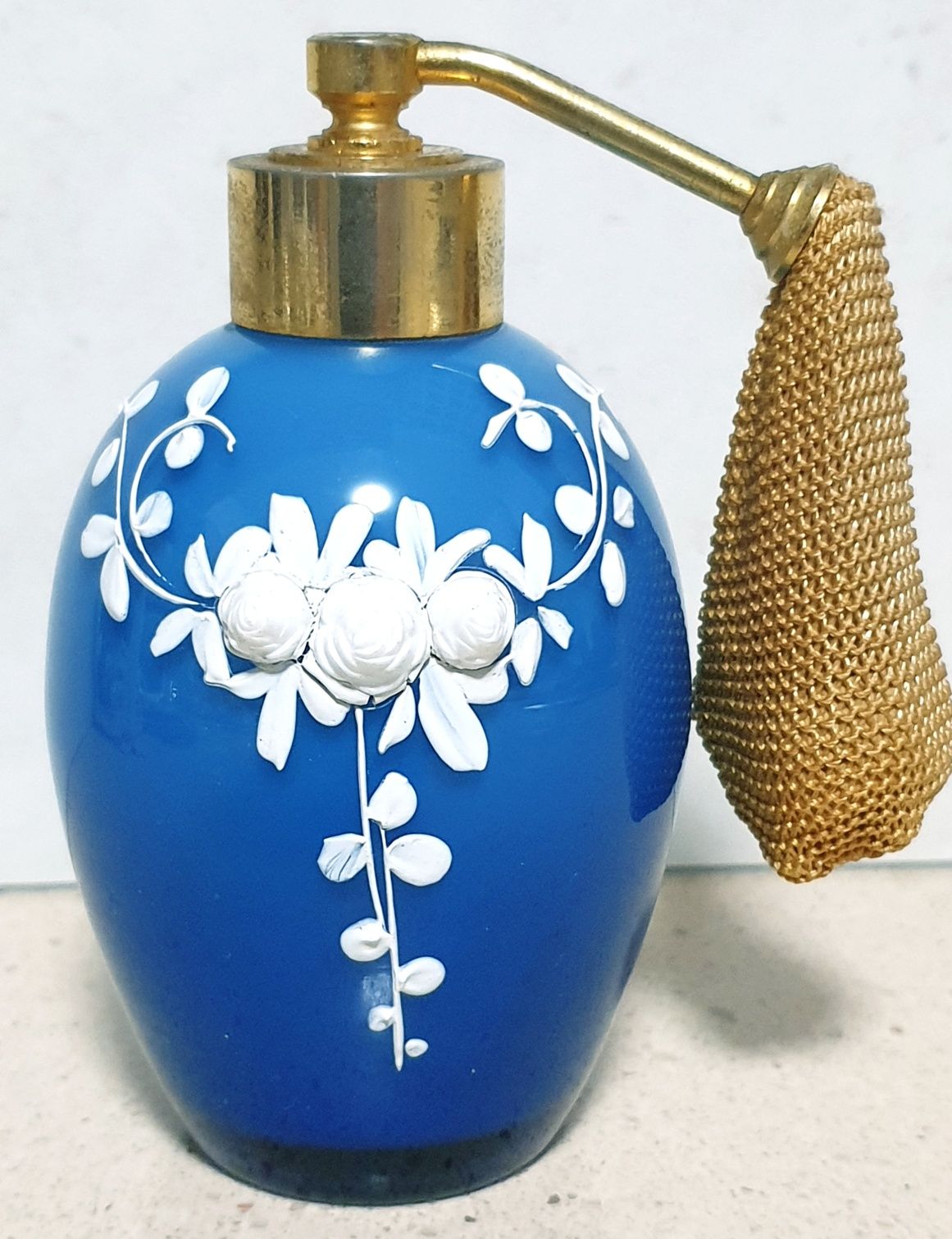 Raro antigo frasco de perfume opalino-decoração em pasta de vidro