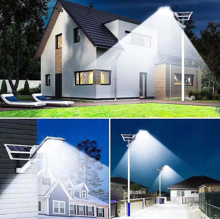 Mocna lampa solarna LED 1200W, czujnik zmierzchu, uchwyt GRATIS!