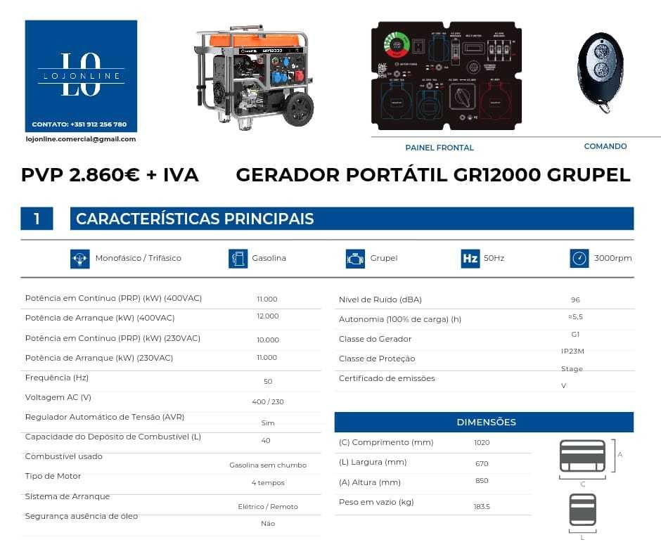 Gerador Portátil GR12000 Grupel