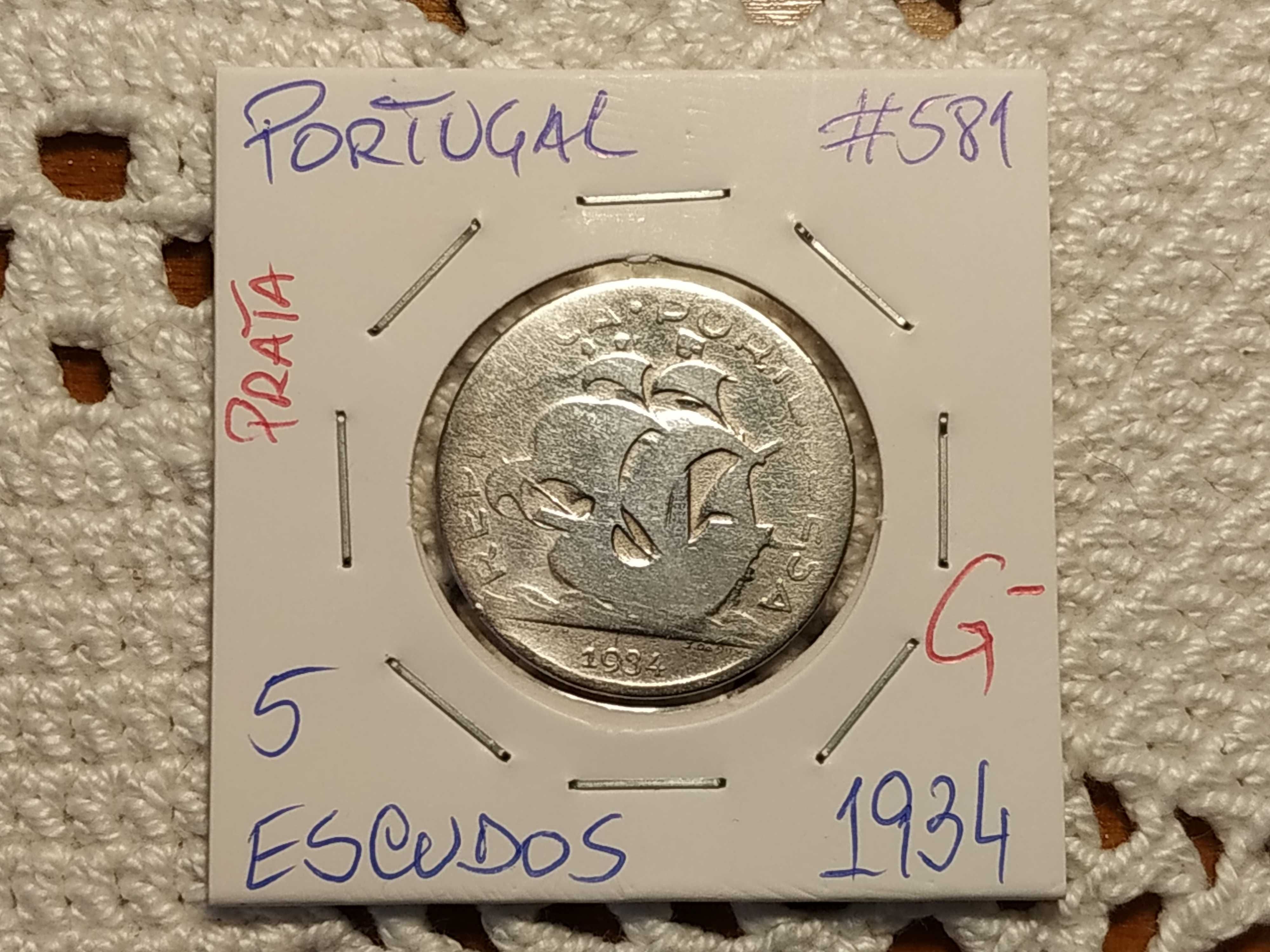 Portugal - moeda em prata de 5 escudos de 1934 (G-)