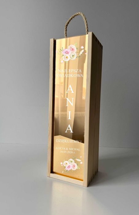 podziękowanie dla świadkowej skrzynka na wino whisky  ślub wesele