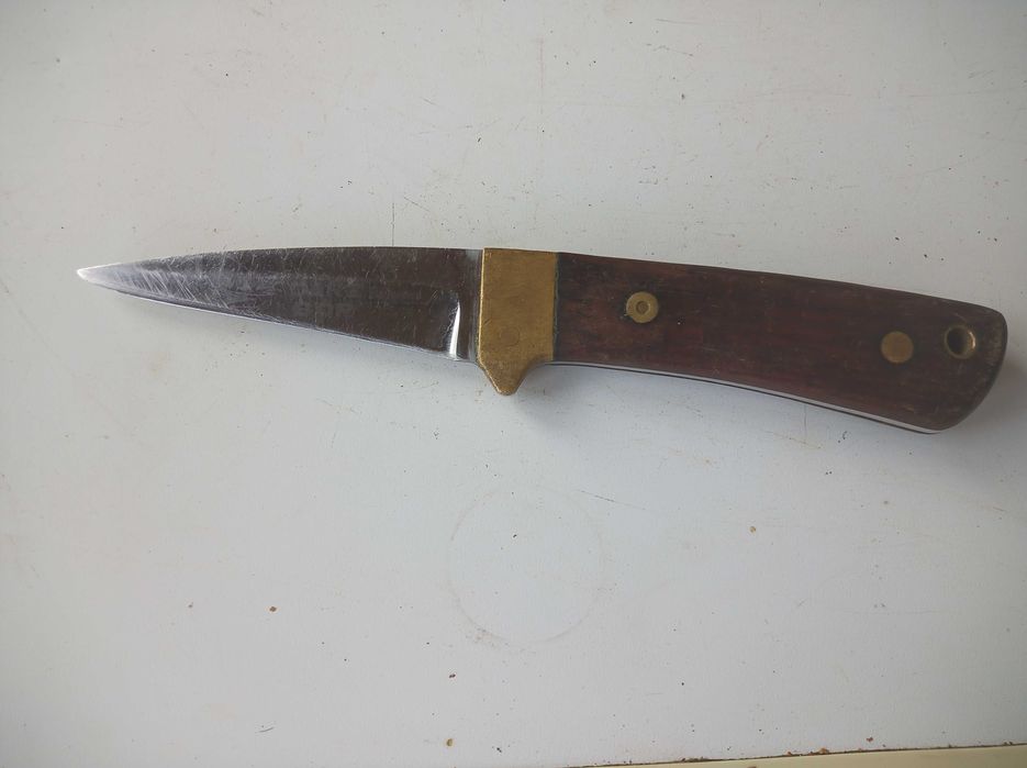 Nóż myśliwski polski Kopromed porządny mocny 22 cm mosiądz drewno