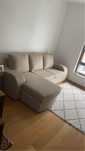 Sofa beje 3 lugares com chaise long